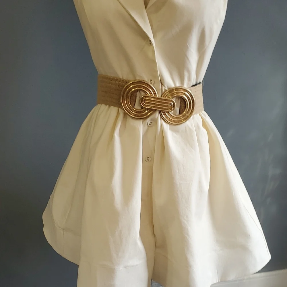 Main Strip Elegant Cream Dress Size M - Picture 4 of 13